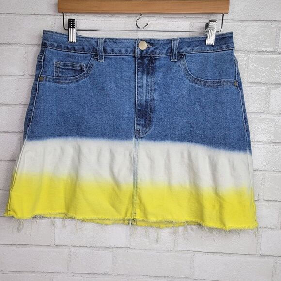 Wild Fable Dip Dye Yellow White Denim Skirt - Picture 1 of 4